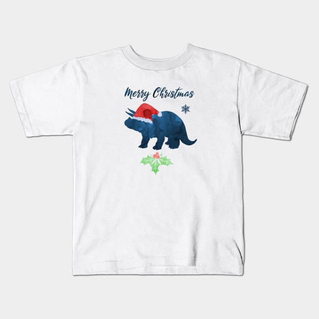 Christmas Dinosaur Art - Triceratops Kids T-Shirt by TheJollyMarten